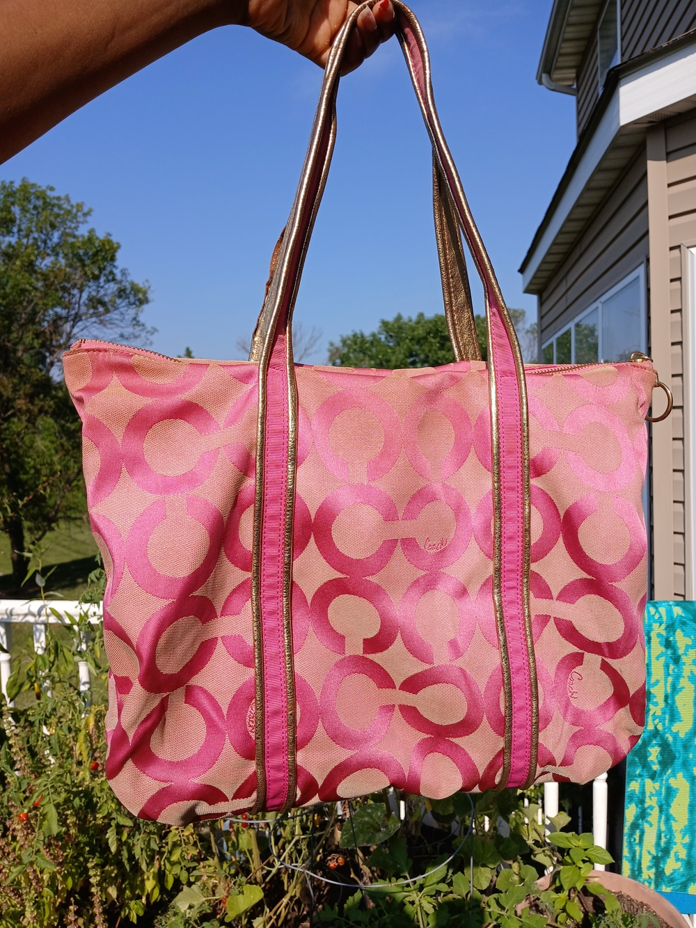 VTG Coach Poppy Pink Op Art Glam Tote 13826 – With Ra… - Gem